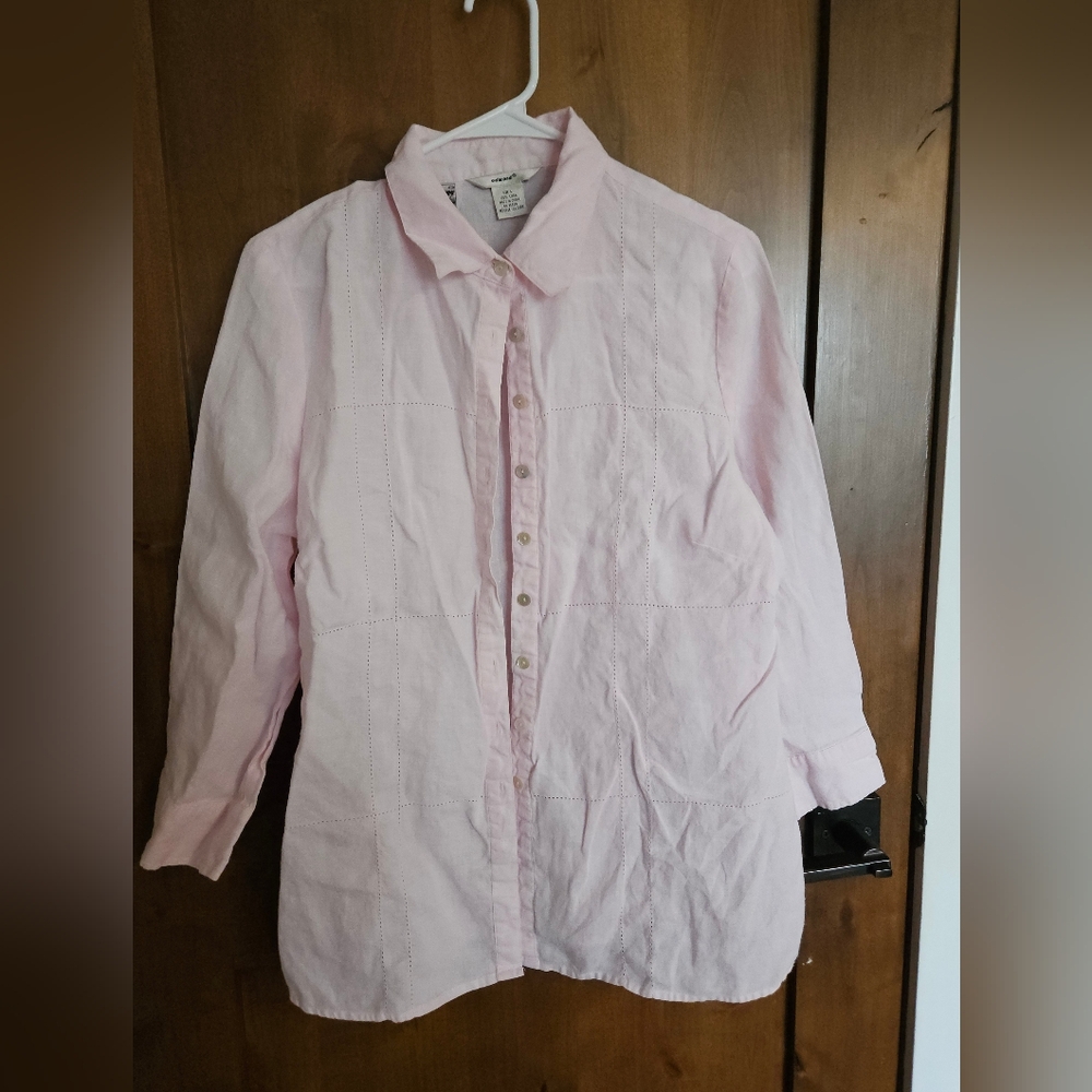 Edward Womens Pink Irish Linen Blouse Top Large